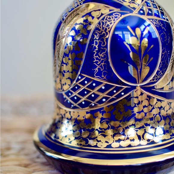 19th Century Antique Cobalt Gold Glass Vase Base - Picture 7 of 10